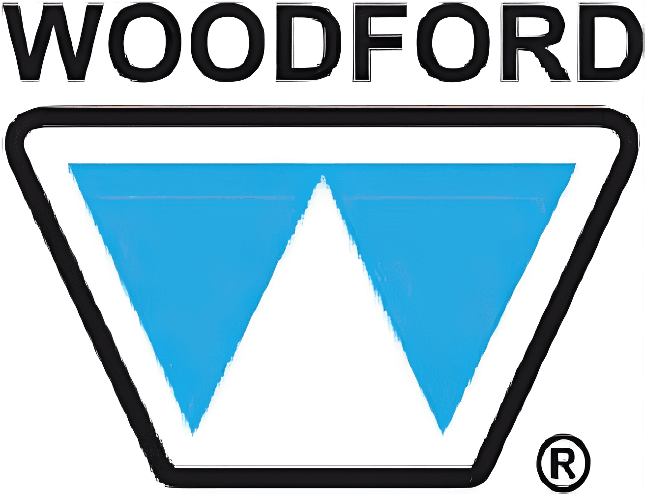 Woodford logo with blue triangle design