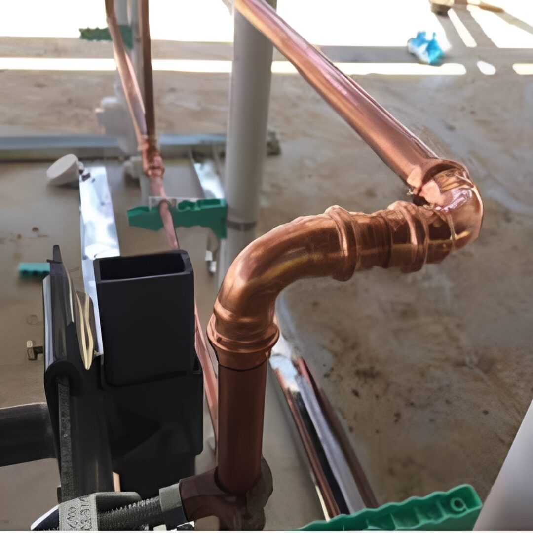 Copper pipes installation on a construction site