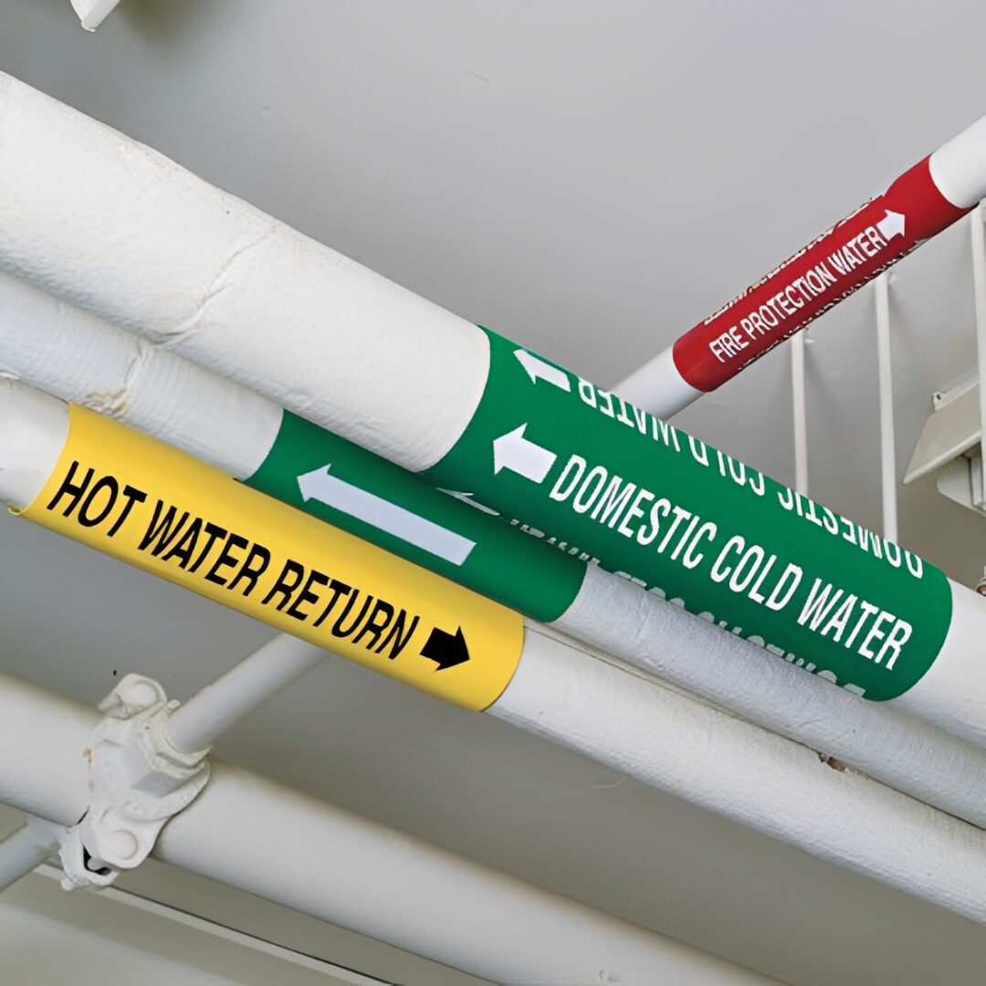 Insulated pipes with directional labels