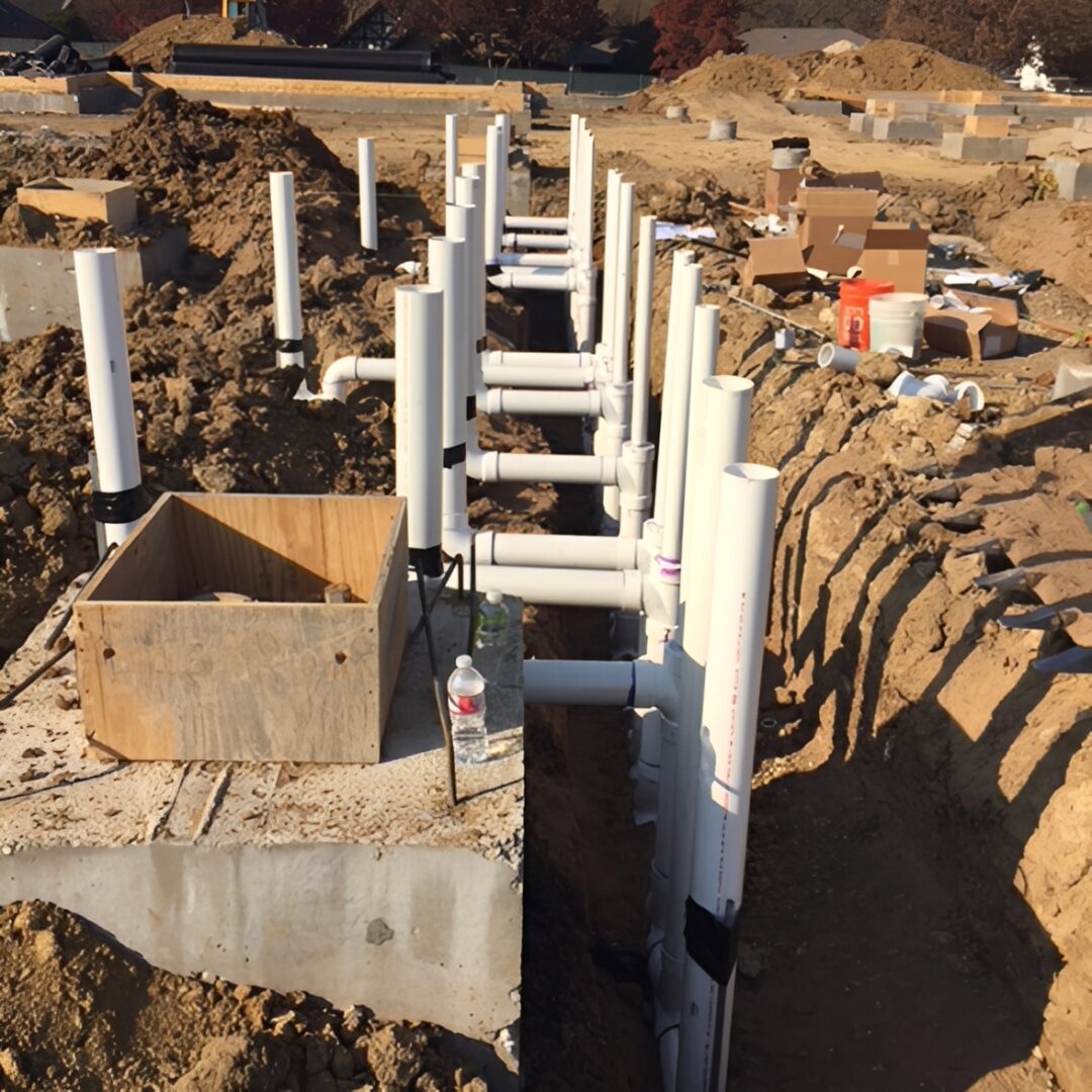 PVC piping installation in progress