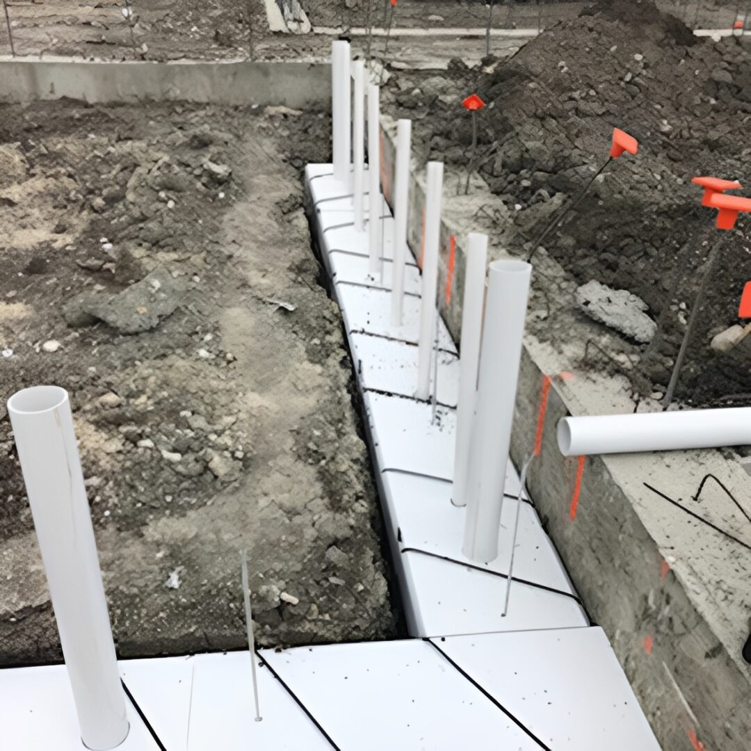 Foundation work with orange markers